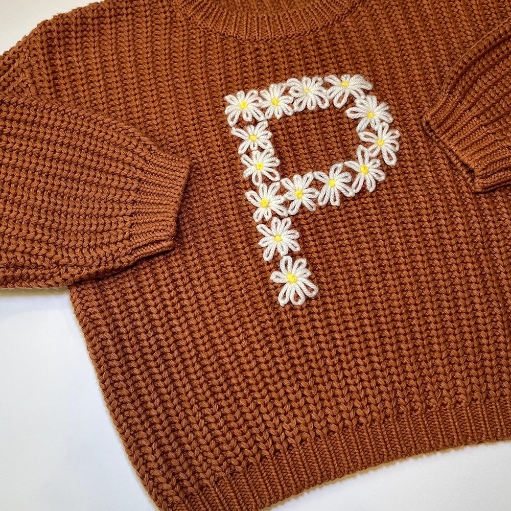 Personalised Initial Embroidered Knit Sweater Gift For Baby and Kids