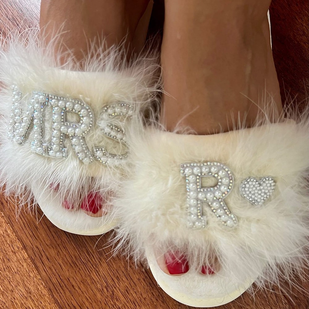 Personalised Feather Slippers Set Bachelorette Slippers Set