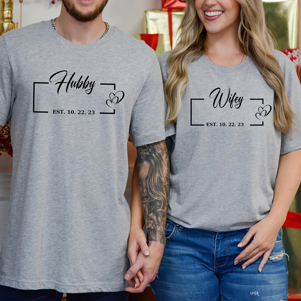Personalised Hubby Wifey  Matching Couple Shirt Valentine's Day Gift