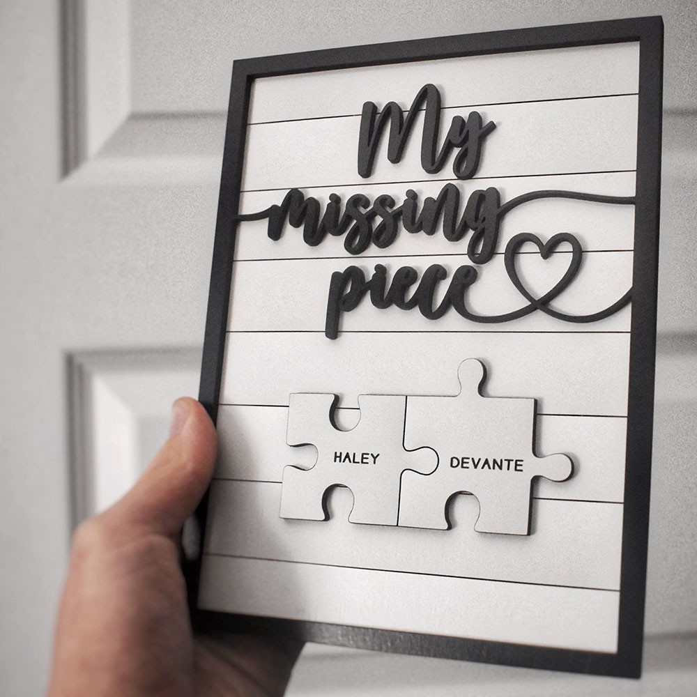 Personalised My Missing Piece Couple Wooden Sign Valentine's Day Anniversary Gift For Couple