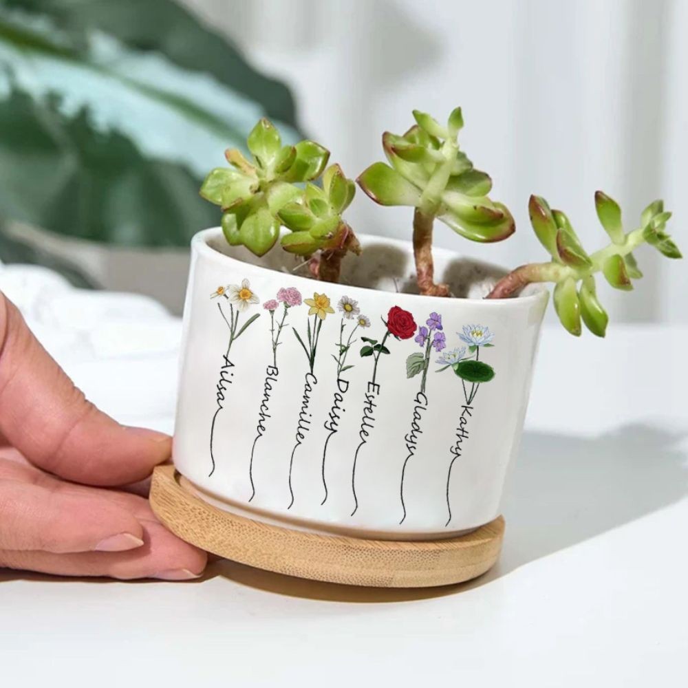 Personalised Birth Month Flower Pots with Grandkids Names, Mother's Day Gifts.