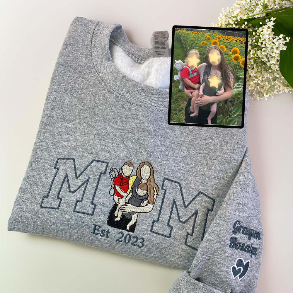 Custom Mum Portrait From Photo Hoodie Embroidered Sweatshirt.