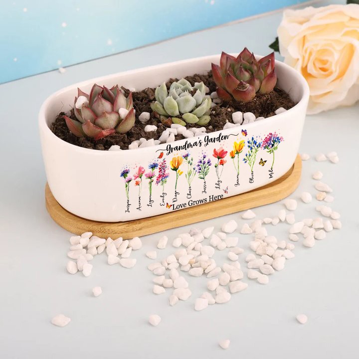 Personalised Birth Month Flower Pots with Grandkids Names, Mother's Day Gifts.