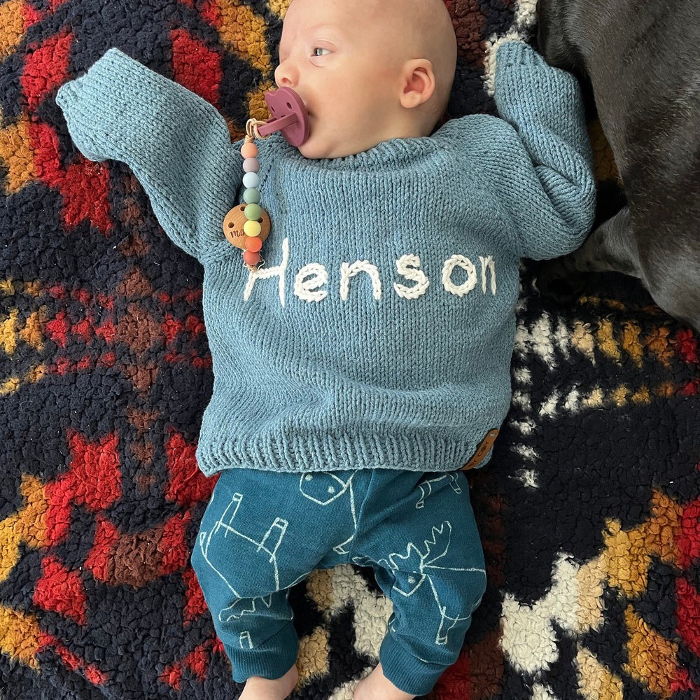 Personalised Handmade Sweater With Name Embroidered For Baby