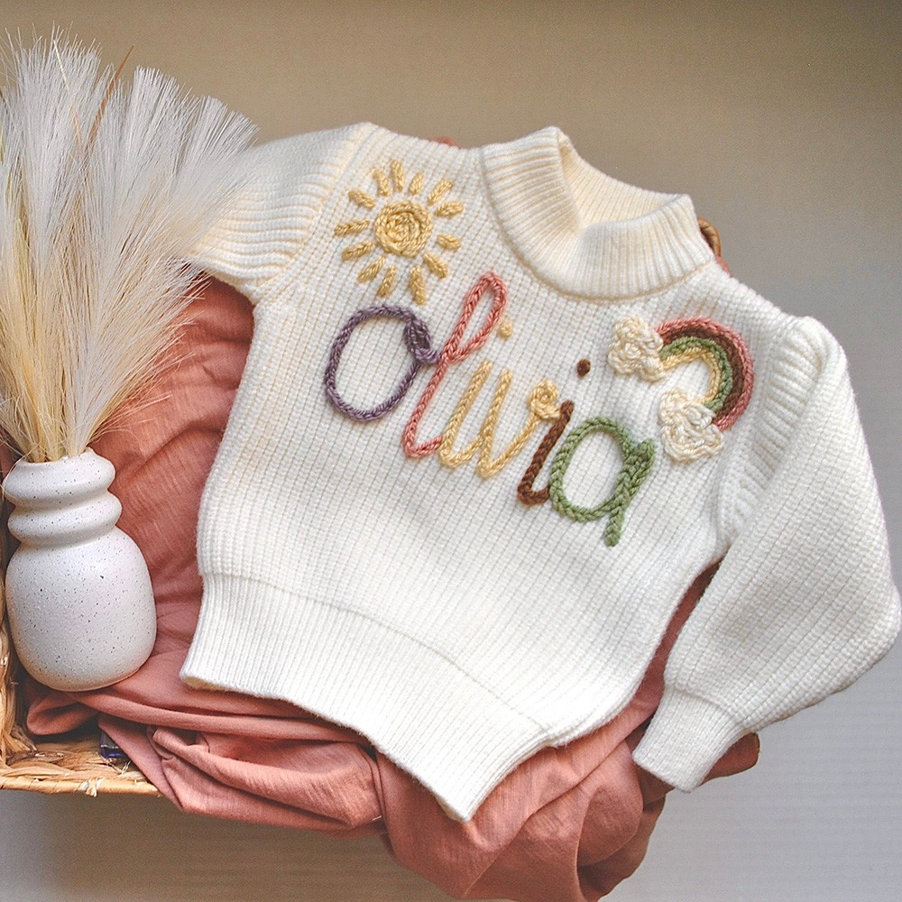 Personalised Baby Girl Sweater- Birth Announcement Pregnancy Gift