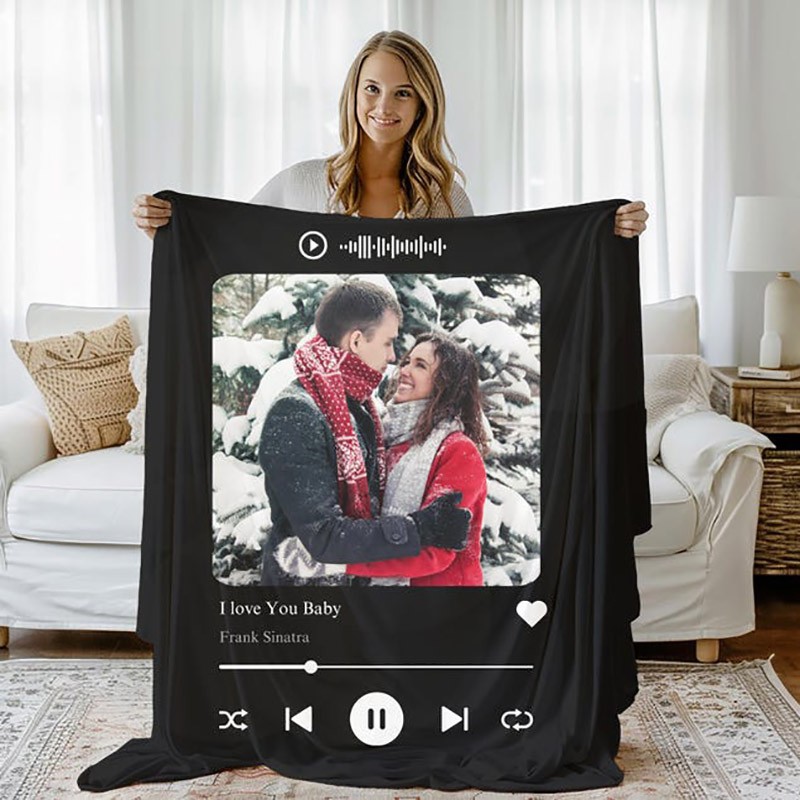 Personalised Spotify Song Music Blanket Gift for Couples Anniversary