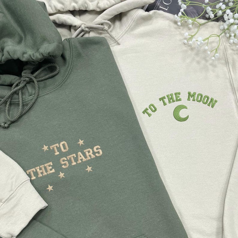 Personalised Embroidered CouplesThe Moon Stars Matching Hoodie Anniversary Gift