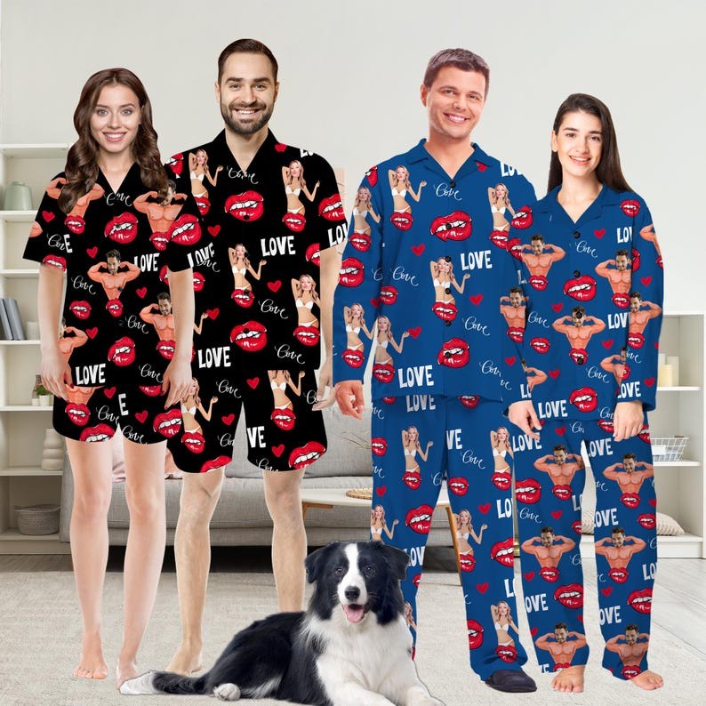 Personalised Couple Photo Face Pajama Gift for Him Her Anniversary Valentine's Day Gift