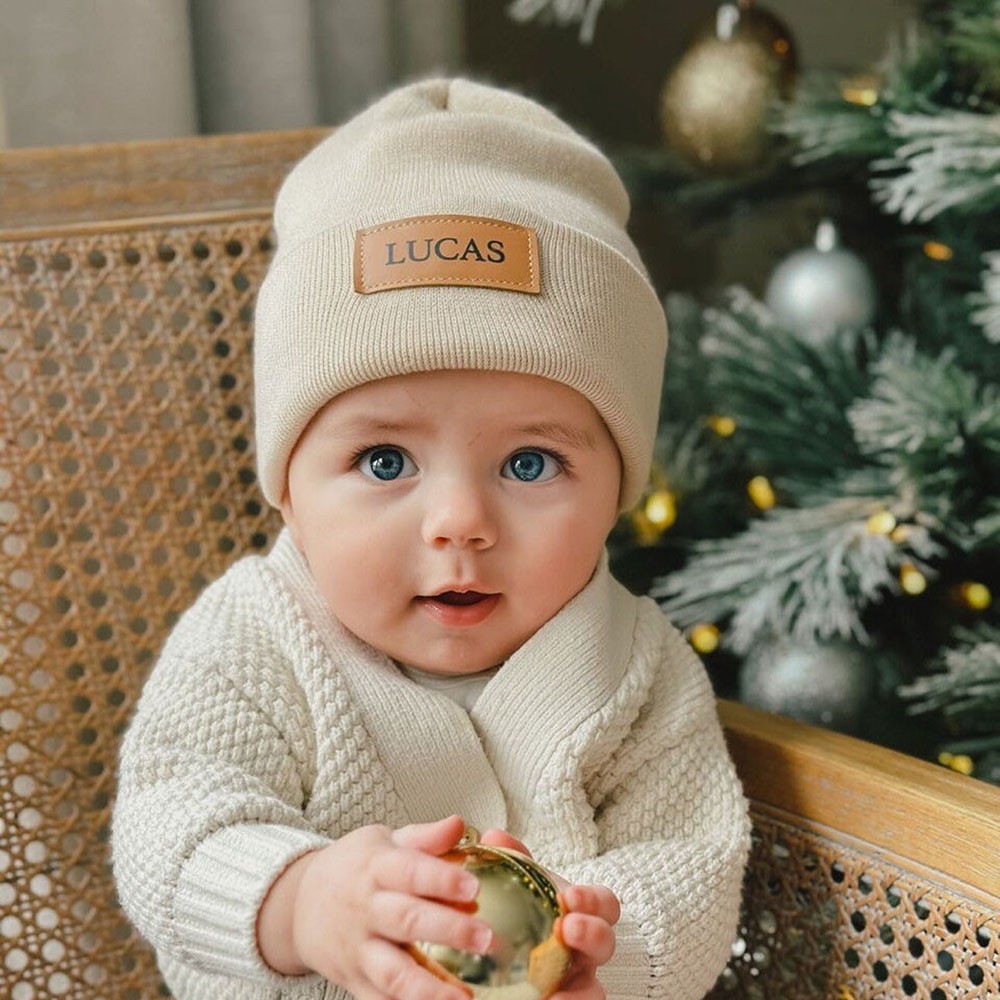 Personalised Vegan Leather Patch Baby Hats With Name