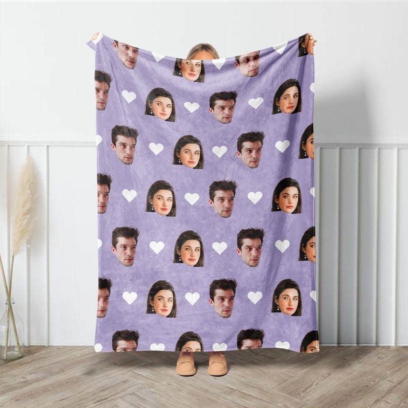 Custom Photo Face Blanket for Valentine's Day Anniversary Engagement Gift Blanket