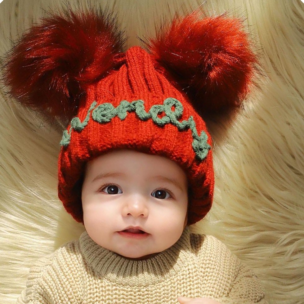 Matching Family Hat Set Personalised Bobble Hats Monogram Knitted Hats