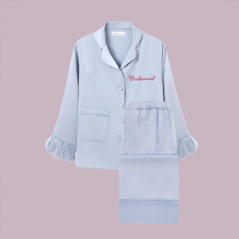 Personalised Fur Bridal Loungewear Bridesmaid PJs Pyjama Set for Wedding