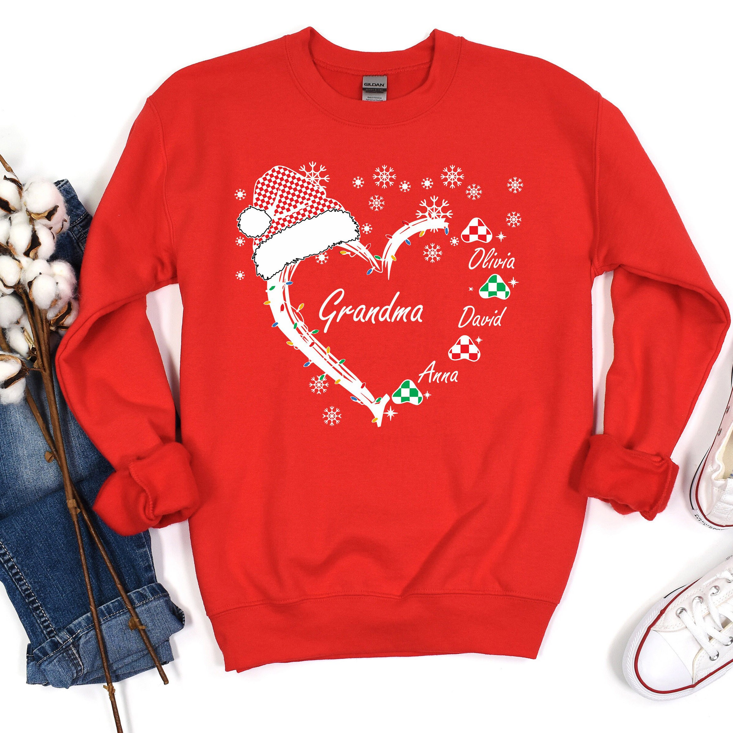 Grandma Heart Shirt, Personalised Christmas Family Tee