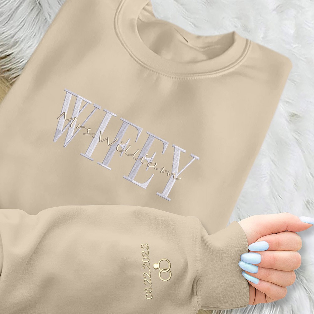 Personalised Embroidered Wifey Hubby Sweatshirt Anniversary Matching Valentine's Day Gift