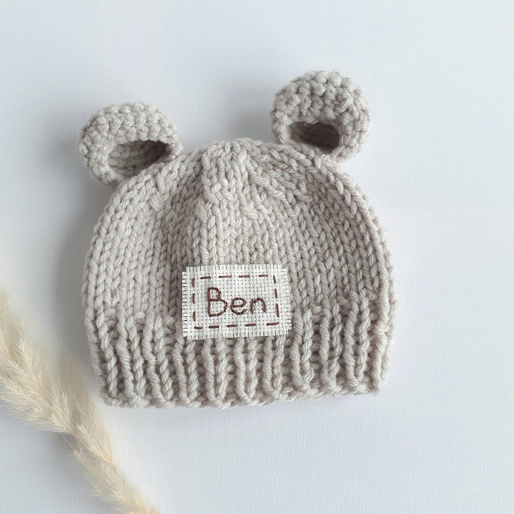  Newborn Winter Hat Knitted Personalised Newborn Boy Girl Bear Hat with Custom Name