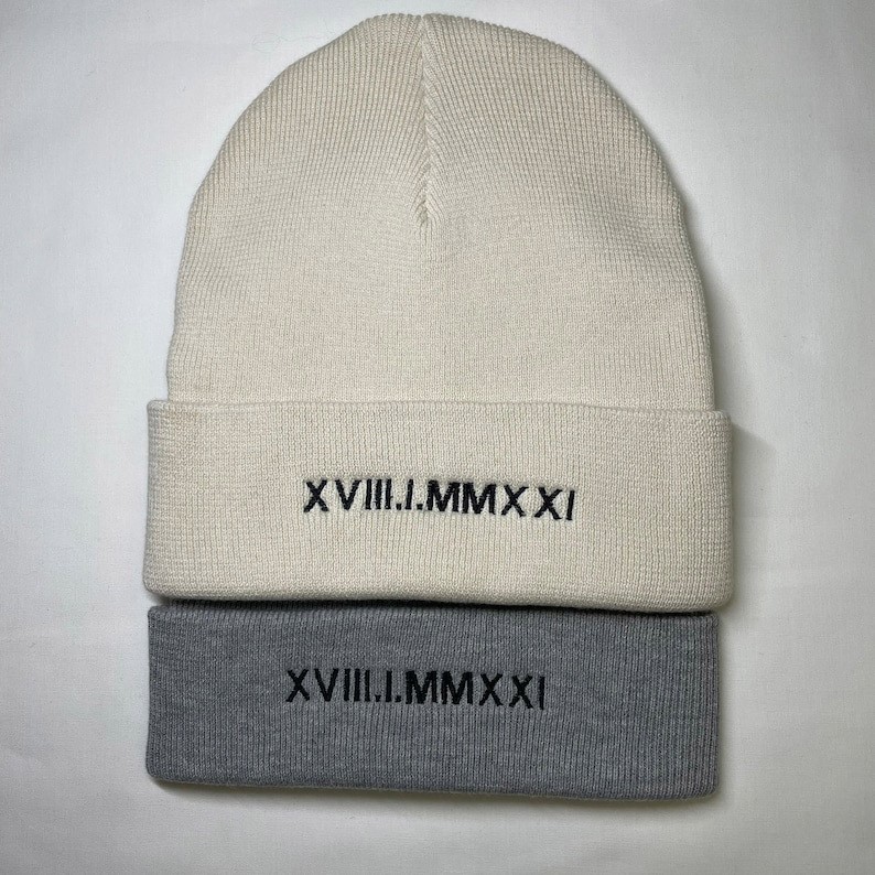 Personalised Roman Numeral Beanie Anniversary Beanie