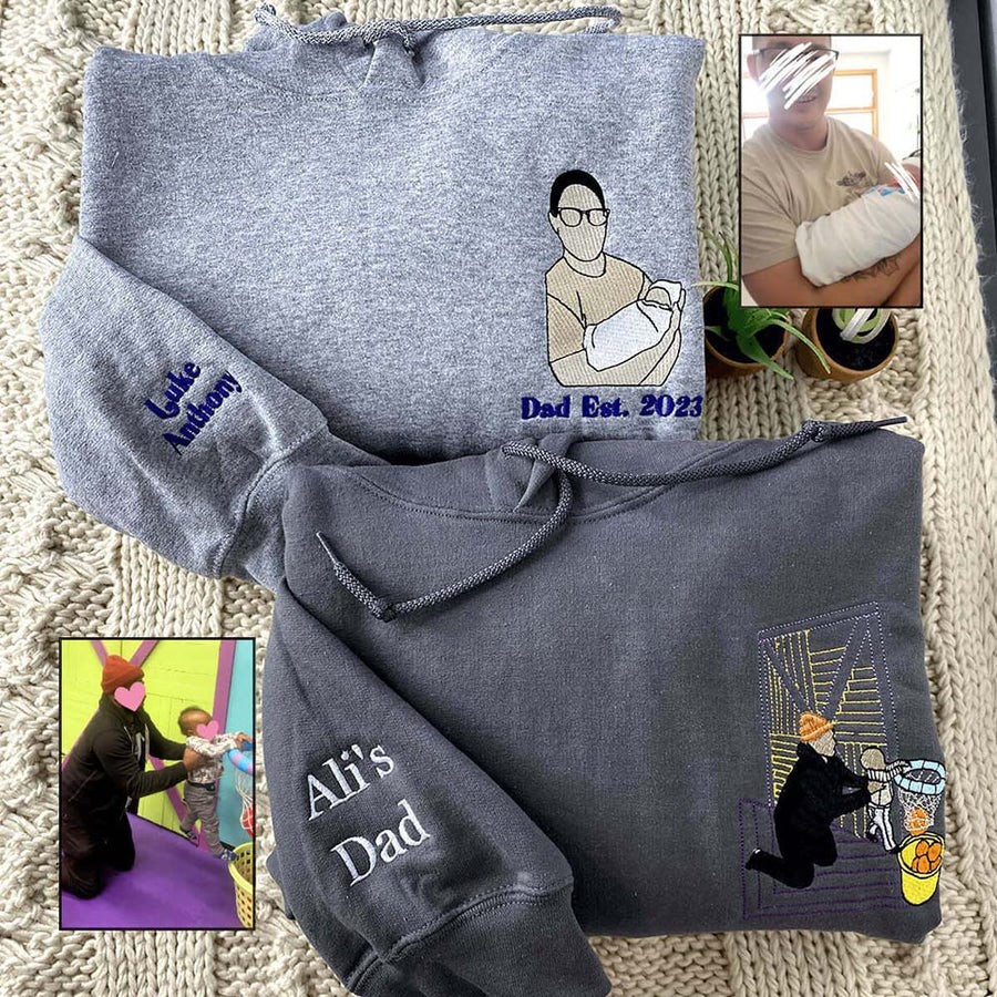 Embroidered Dad Sweatshirt Hoodie with Custom Photo Portrait for XMAS