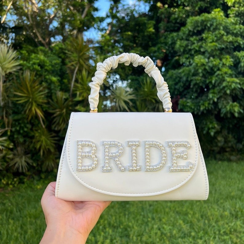 Personalised Bridal Bag Pearl Handbag Bride Clutch Bag Wedding Bag Gift for Bride