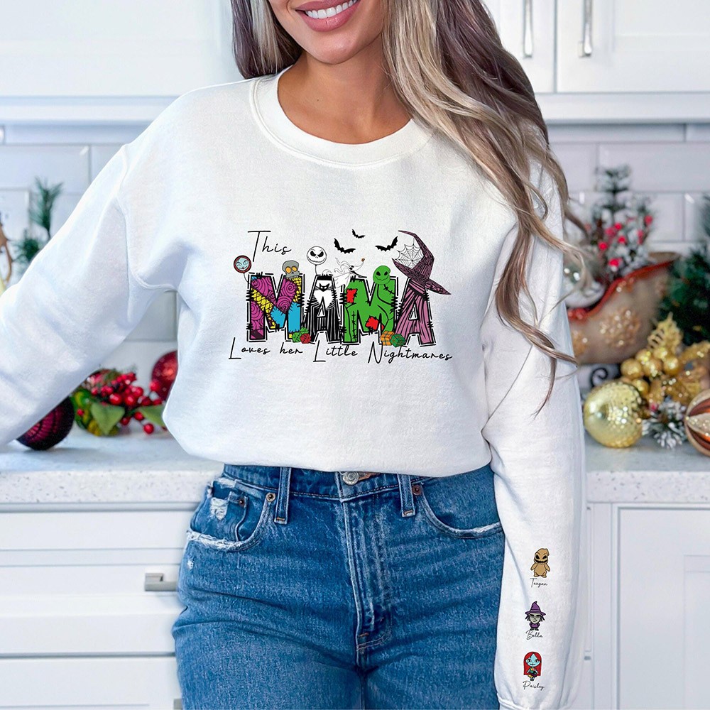 CustomThis Mama Loves Her Nightmares Halloween Sweater Funny Spooky Moms Gift