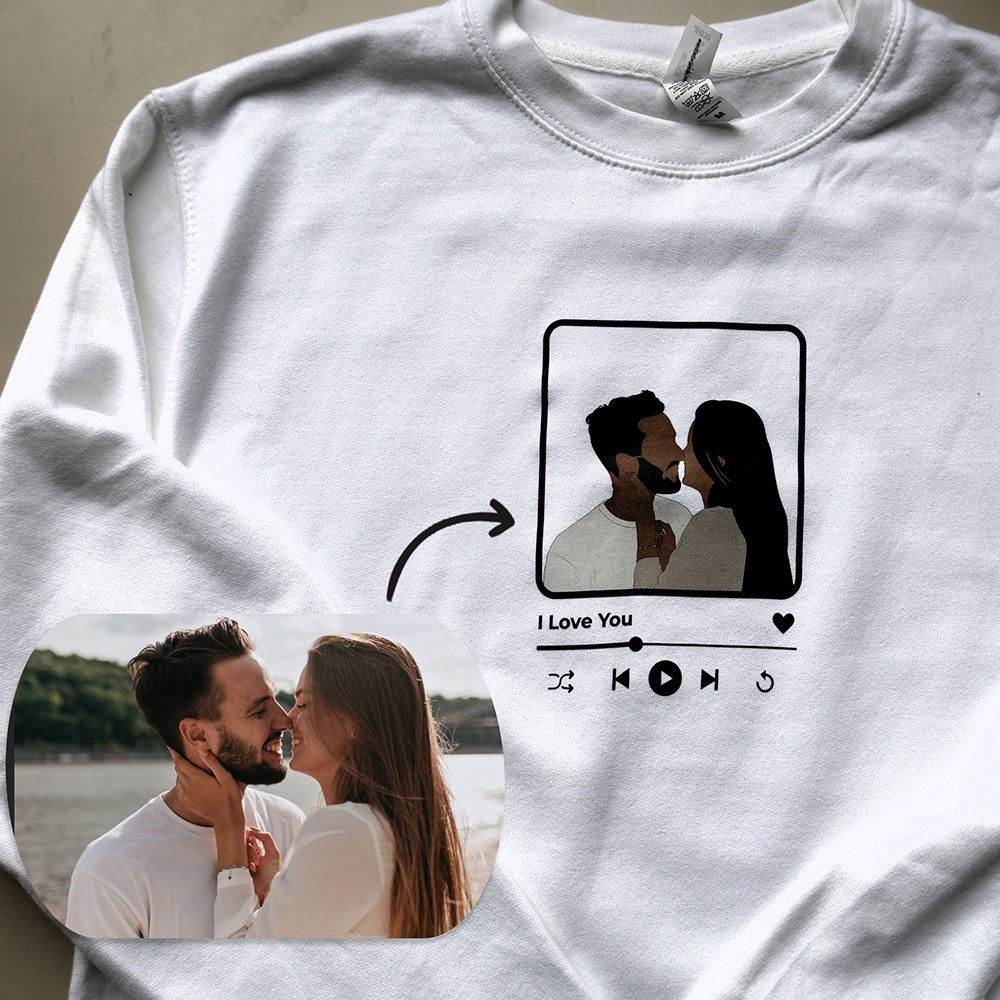Personalised Embroidered Couple Portrait from Photo Hoodie Anniversary Gift