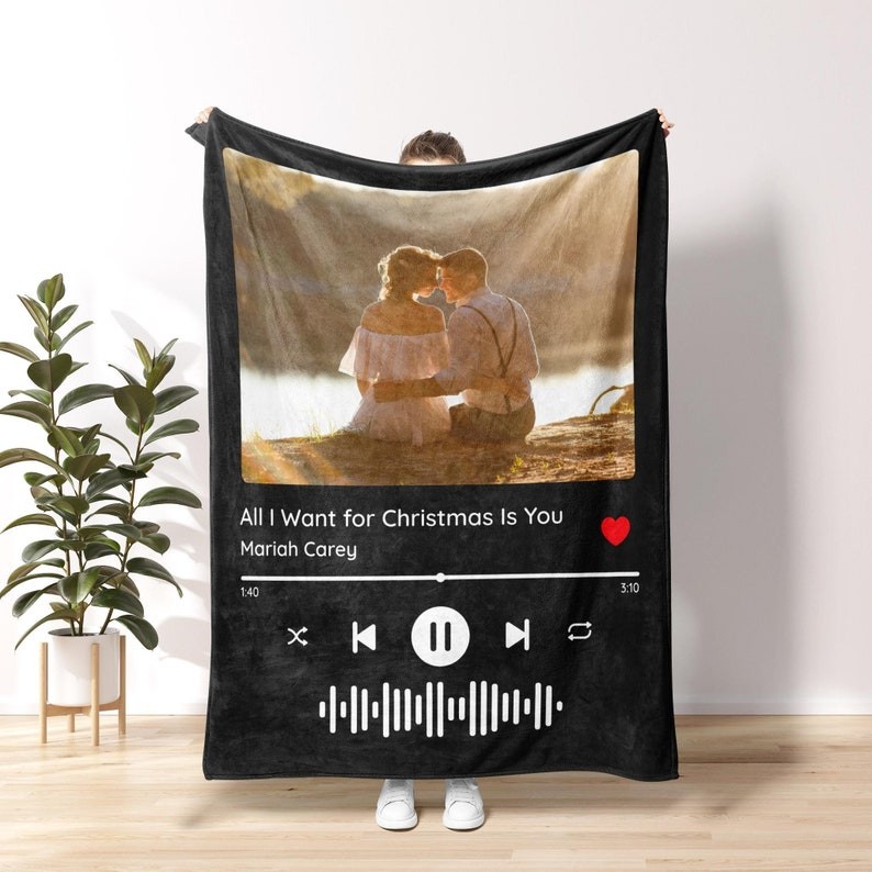 Personalised Spotify Code Matching Blanket with Your Favorite Photo and Song
