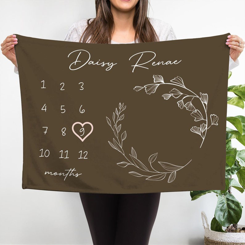 Personalised Leaves Baby Milestone Blanket Baby Shower Gift
