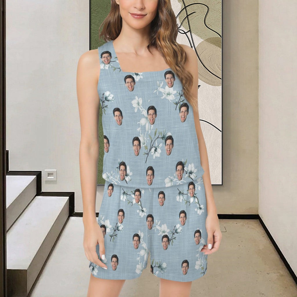 Custom Face Blue Womens 2 Piece Pajama Sets Dress Gift for Her