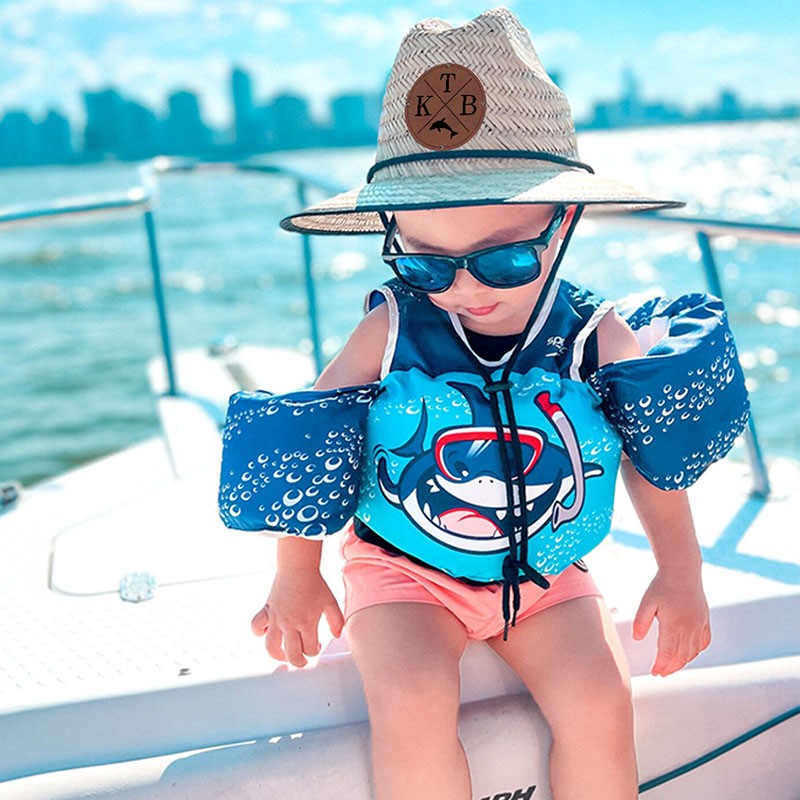 Personalised Leather Name Patch Straw Hat Sun Hat With Initials and Symbols Gift for Toddler Child Adult
