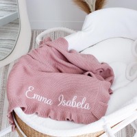 Personalised Embroidered Knitted Baby Blanket with Name Baby Gift