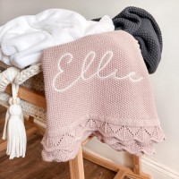 Personalised Knitted Baby Blanket with Embroidered Name