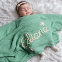 Personalised Knitted Baby Blanket with Name Stroller Blanket Soft Breathable
