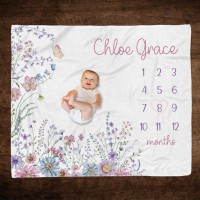 Personalised Wildflower Baby Girl Milestone Blanket Baby Shower Gift