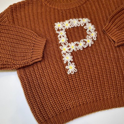 Personalised Initial Embroidered Knit Sweater Gift For Baby and Kids