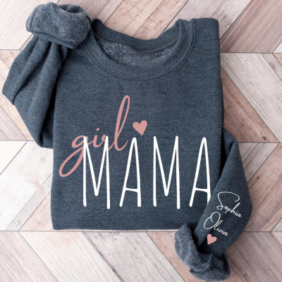 Personalised Girl Mama Sweatshirt, Grandkids names on sleeve.