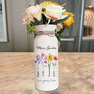 Personalised Birth Month Flower Vase with Grandkids Names, Mother's Day Gifts.