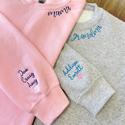 Custom Mama Shirt With Kids Names Heart On Sleeve