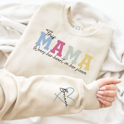 Personalised MAMA Wears Her Heart On Her Sleeve Sweatshirt