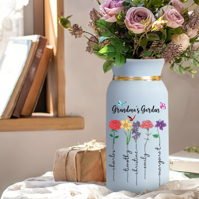 Personalised Birth Month Flower Vase with Grandkids Names, Mother's Day Gift