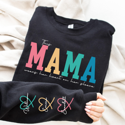 Personalised MAMA Wears Her Heart On Her Sleeve Sweatshirt