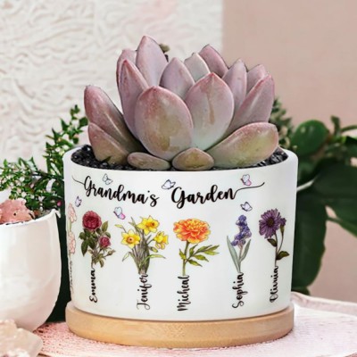 Personalised Birth Month Flower Pots with Grandkids Names, Mother's Day Gift.
