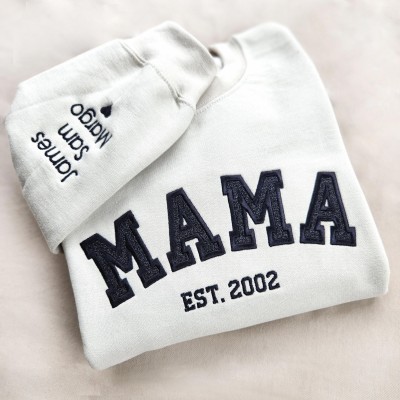 Personalised Embroidered Mum Sweatshirt with Kid Names Pregnancy Announcement Gift.