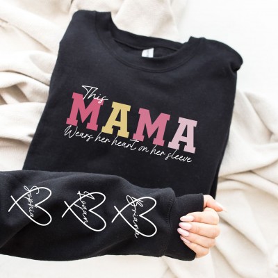 Personalised MAMA Wears Her Heart On Her Sleeve Sweatshirt
