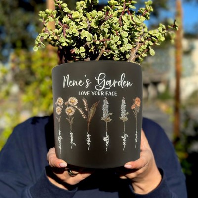 Personalised Birth Month Flower Pots with Grandkids Names, Mother's Day Gift.