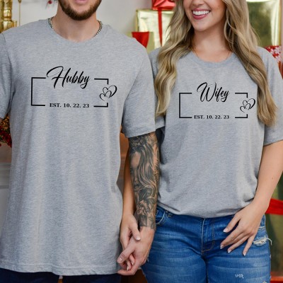 Personalised Hubby Wifey  Matching Couple Shirt Valentine's Day Gift