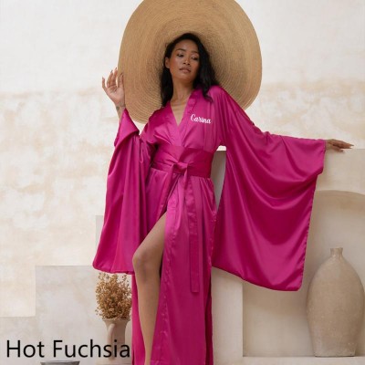 Personalised Bridesmaid Silk Kimono Robe Dressing Gown Long Robe