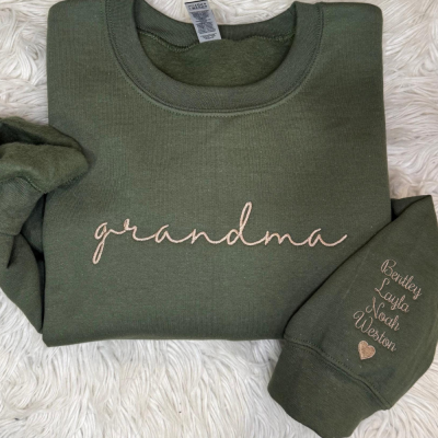 Personalised Grandma Embroidered Sweatshirt, Grandkids names on sleeve