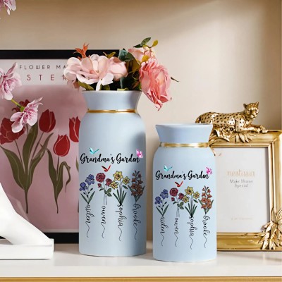 Personalised Birth Month Flower Vase with Grandkids Names, Mother's Day Gift