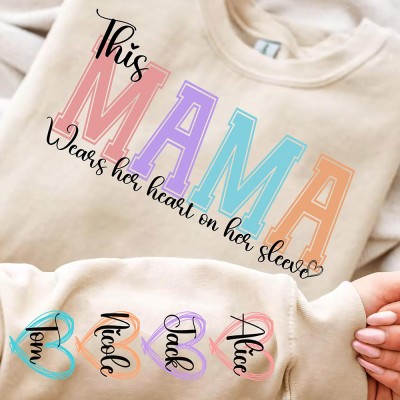 Personalised MAMA Wears Her Heart On Her Sleeve Sweatshirt.