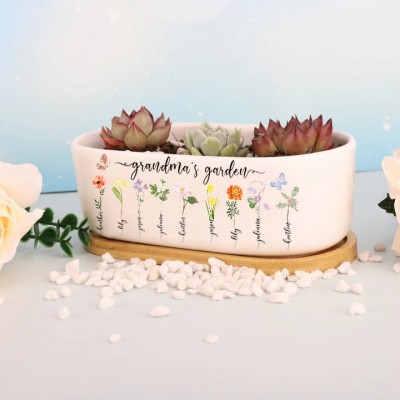 Personalised Birth Month Flower Pots with Grandkids Names, Mother's Day Gifts.