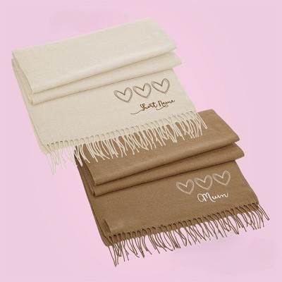 Personalised Hearts Embroidered Custom Winter Scarf with Any Name